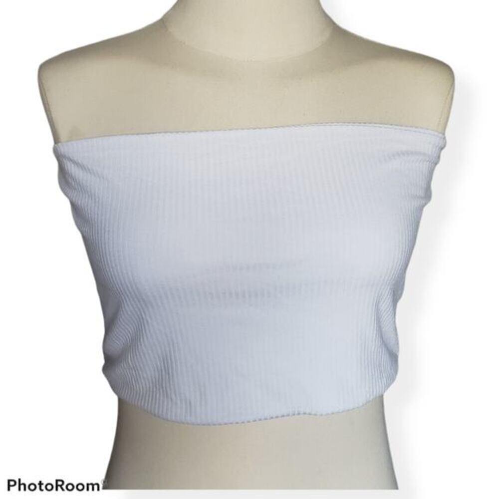 TOPSHOP White Crop Top Ribbed Bandeau 2/$10 Layering Tops‎ in Bright White SZ 10